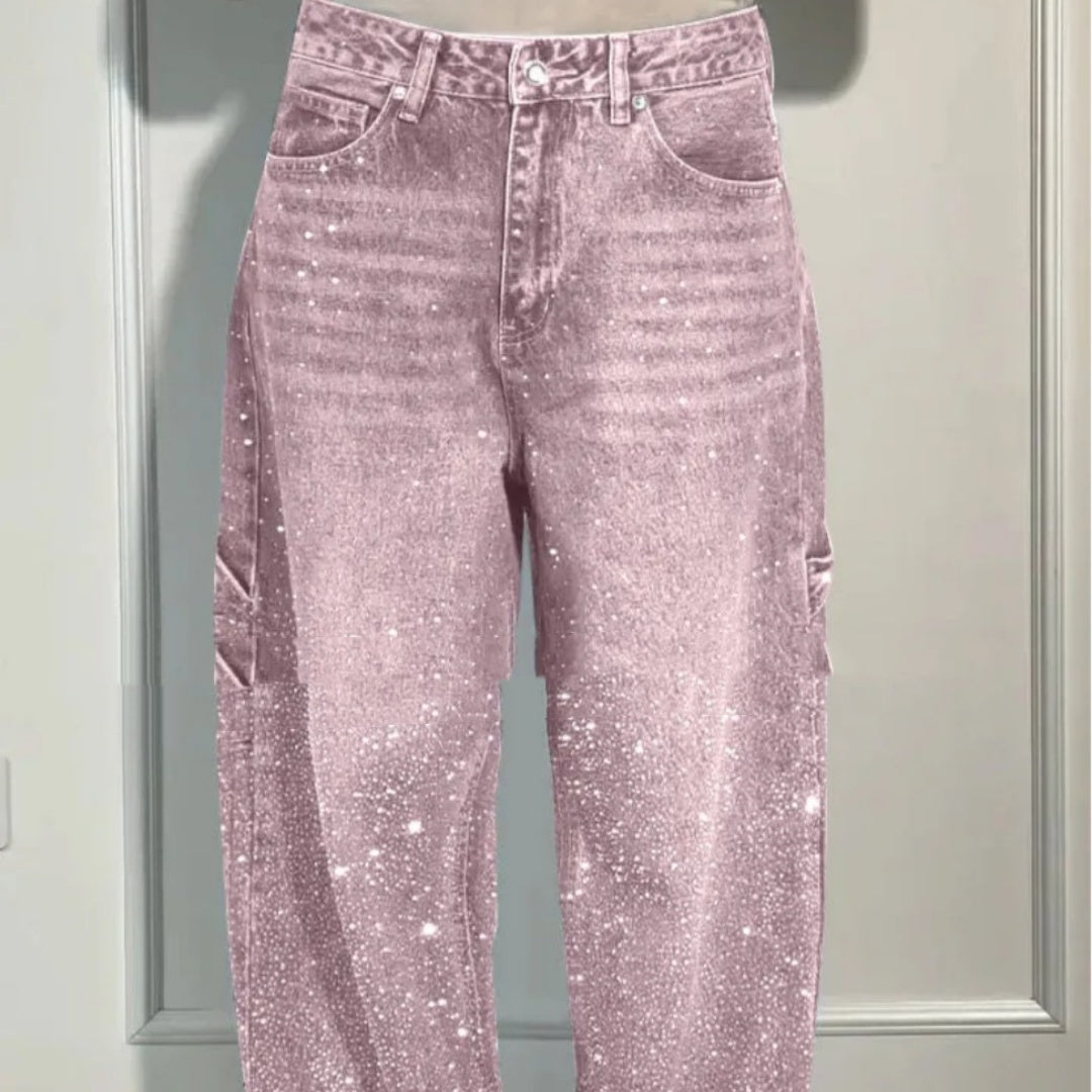 Shiny Straight Loose Jeans Wide-leg Trousers