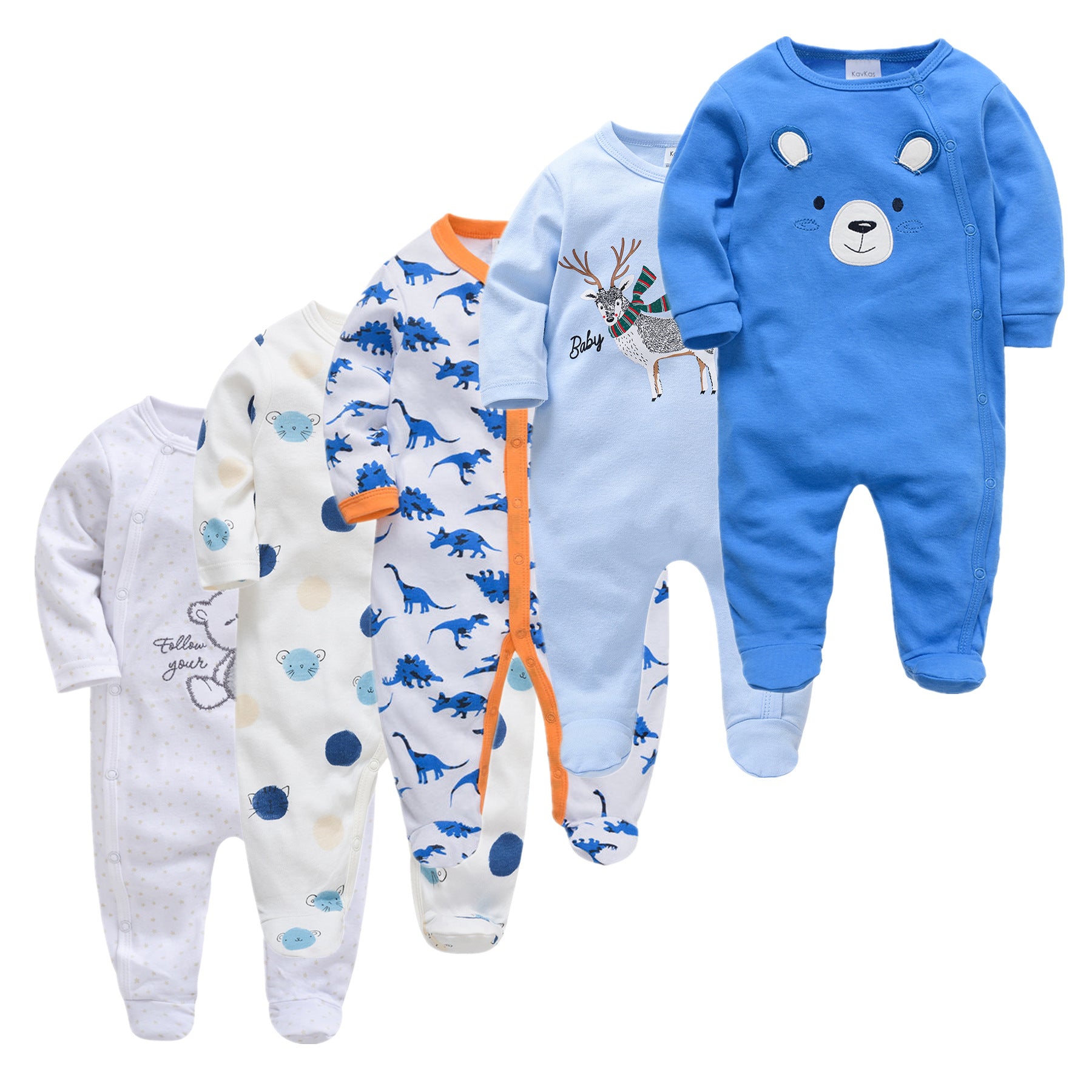 Cotton 5-piece Long-sleeved Baby Jumpsuits