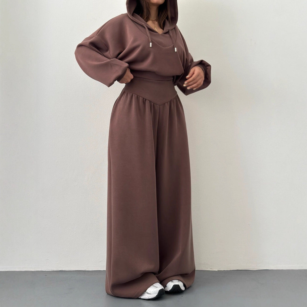 Casual V-neck Hoodie Top And Pants Set