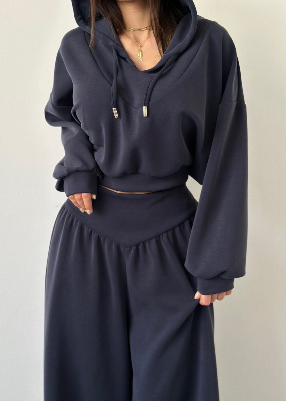 Casual V-neck Hoodie Top And Pants Set