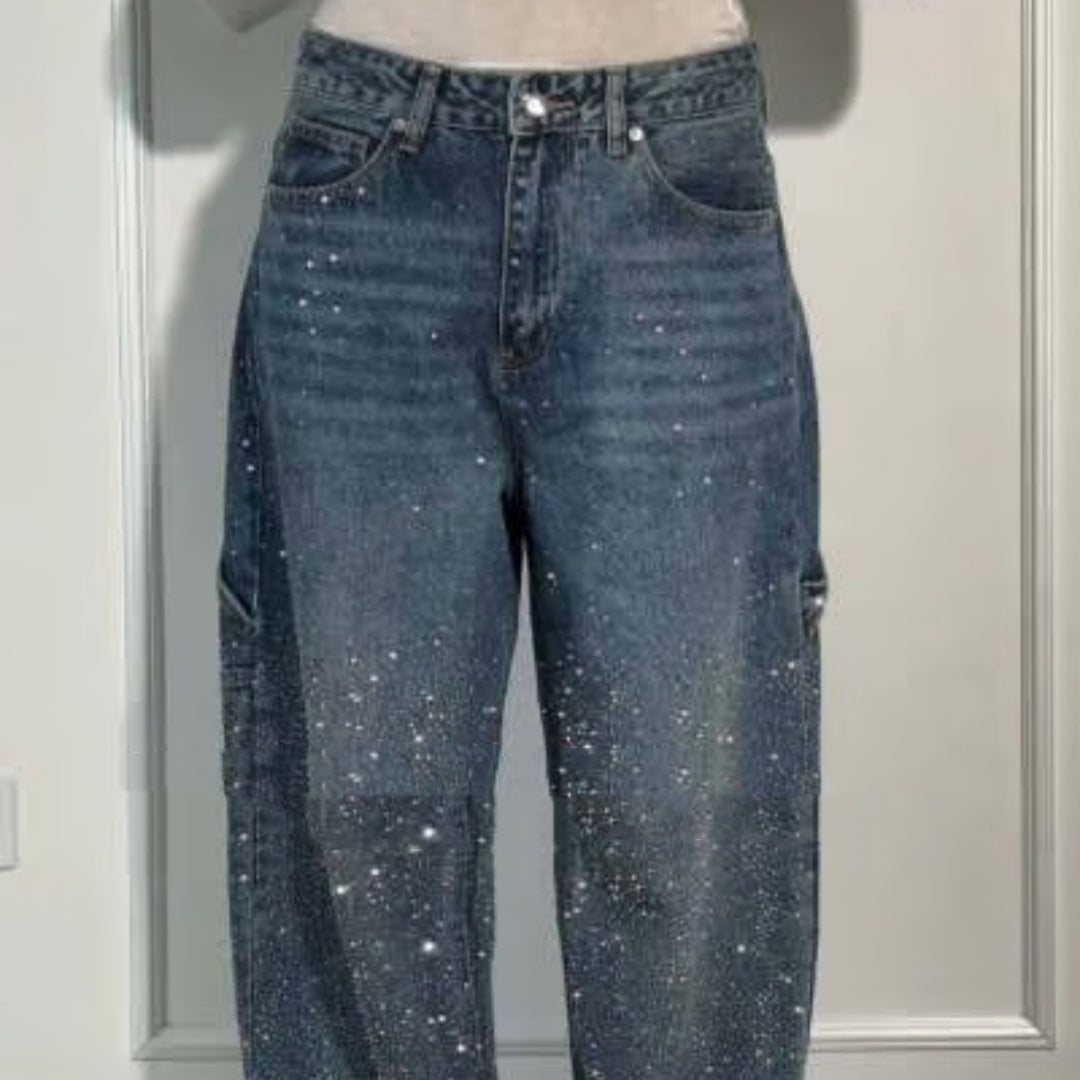 Shiny Straight Loose Jeans Wide-leg Trousers