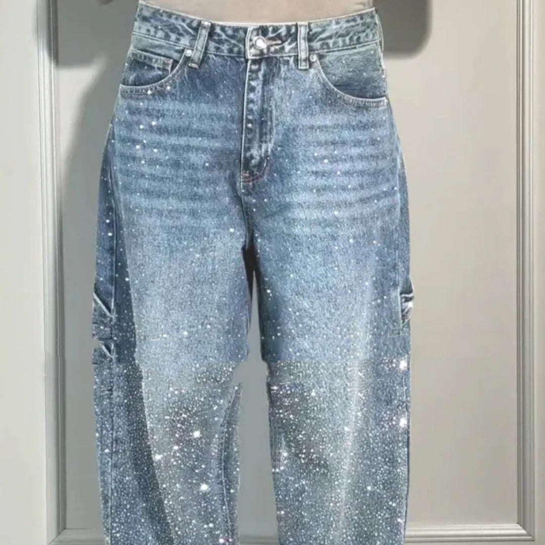 Shiny Straight Loose Jeans Wide-leg Trousers