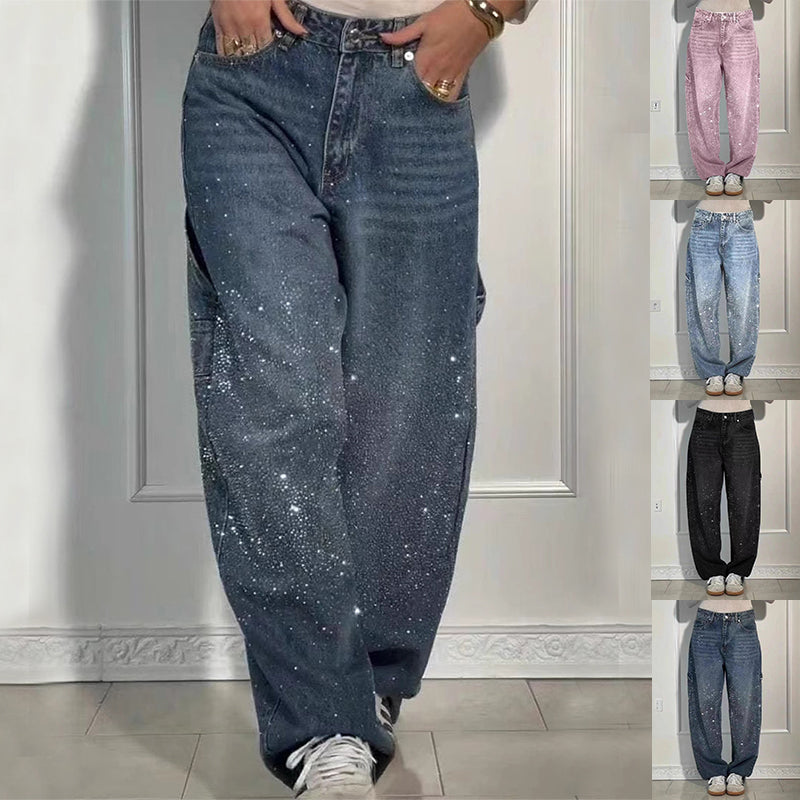 Shiny Straight Loose Jeans Wide-leg Trousers