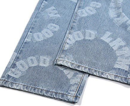 Loose Patterned Straight Jeans