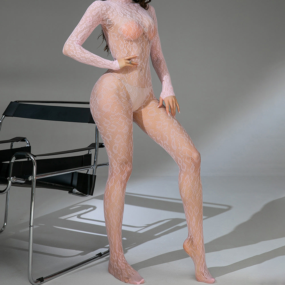 Fishnet One-piece Long Sleeves Backless Jacquard