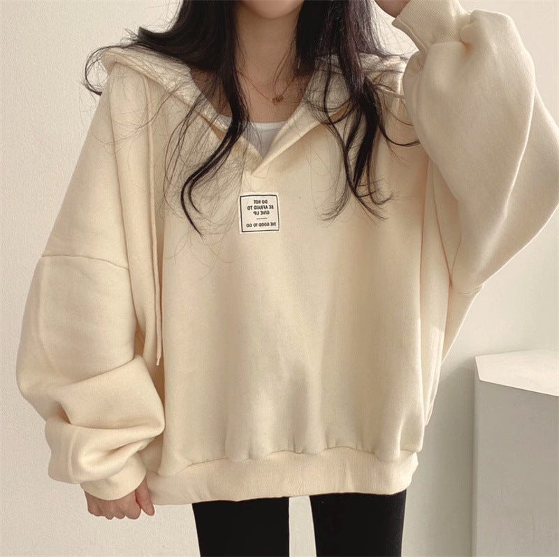 Loose-fitting Hooded V-neck Sweatshirt