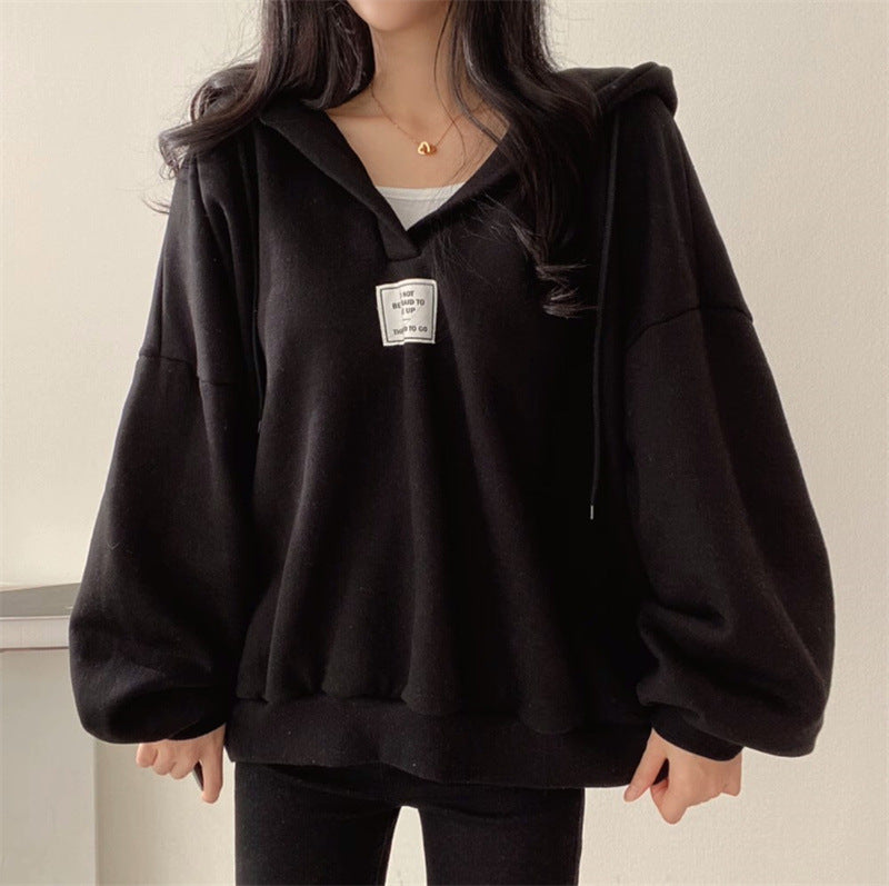 Loose-fitting Hooded V-neck Sweatshirt