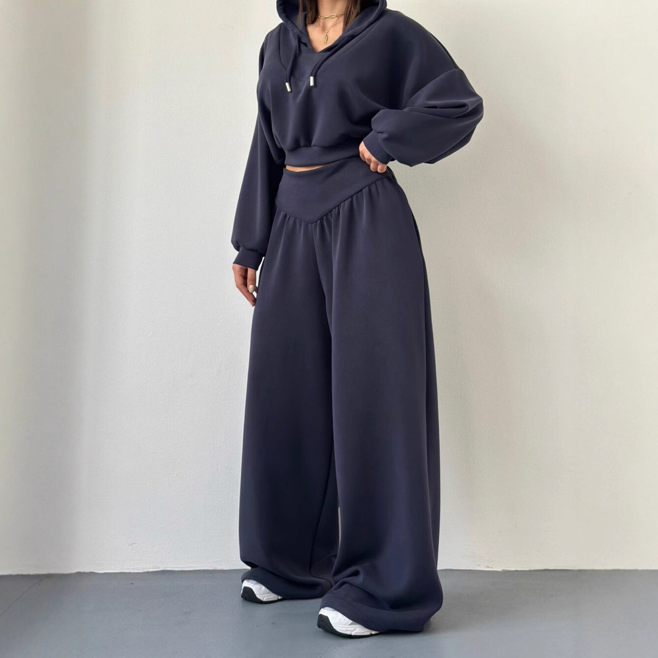 Casual V-neck Hoodie Top And Pants Set