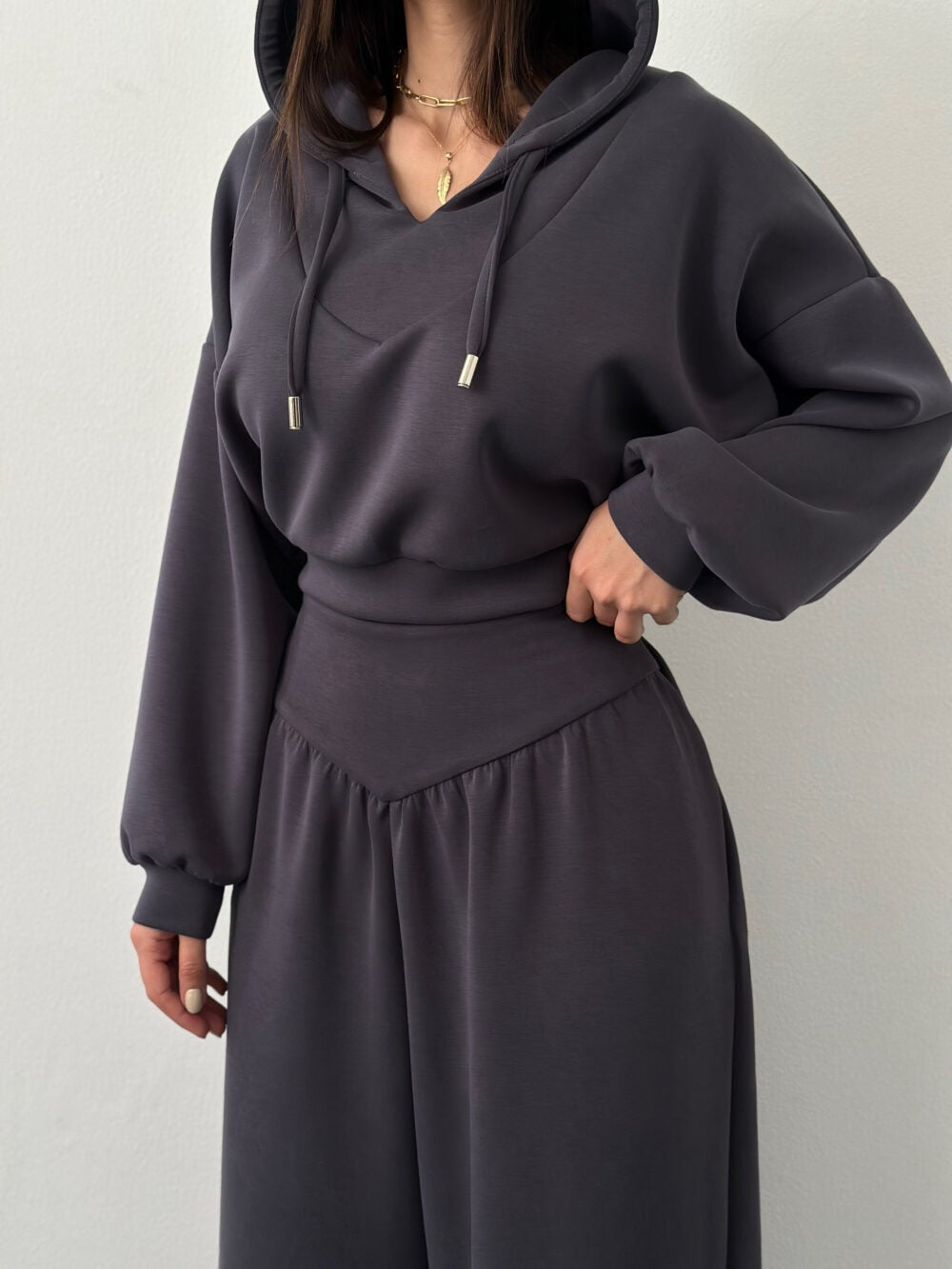 Casual V-neck Hoodie Top And Pants Set