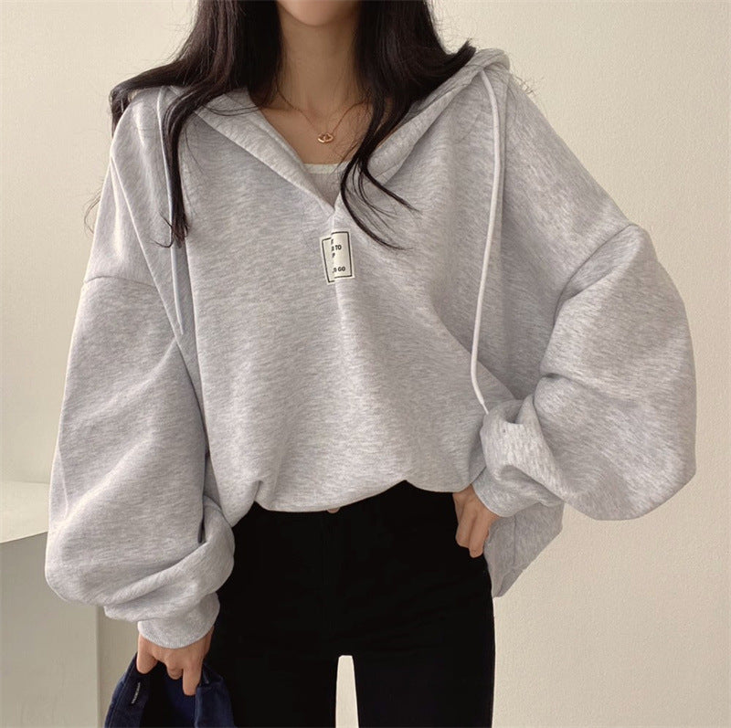 Loose-fitting Hooded V-neck Sweatshirt